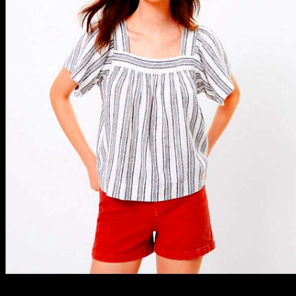 Loft Gray Square Neck Top Size M EUC